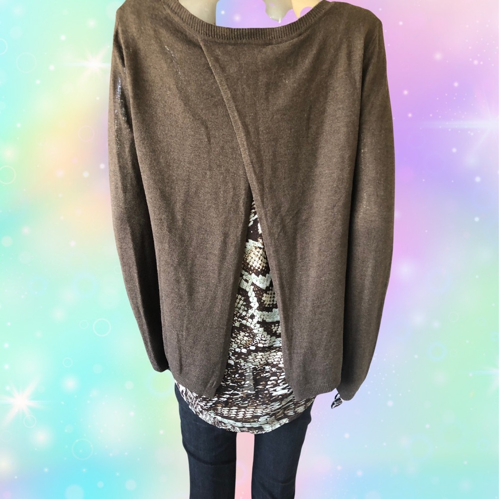 Verve Brown Knit Sweater with Back Slit Size L - Picture 2 of 3